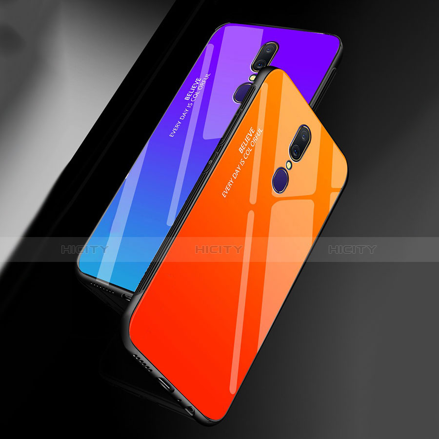 Silikon Schutzhülle Rahmen Tasche Hülle Spiegel Farbverlauf Regenbogen für Oppo A9 groß