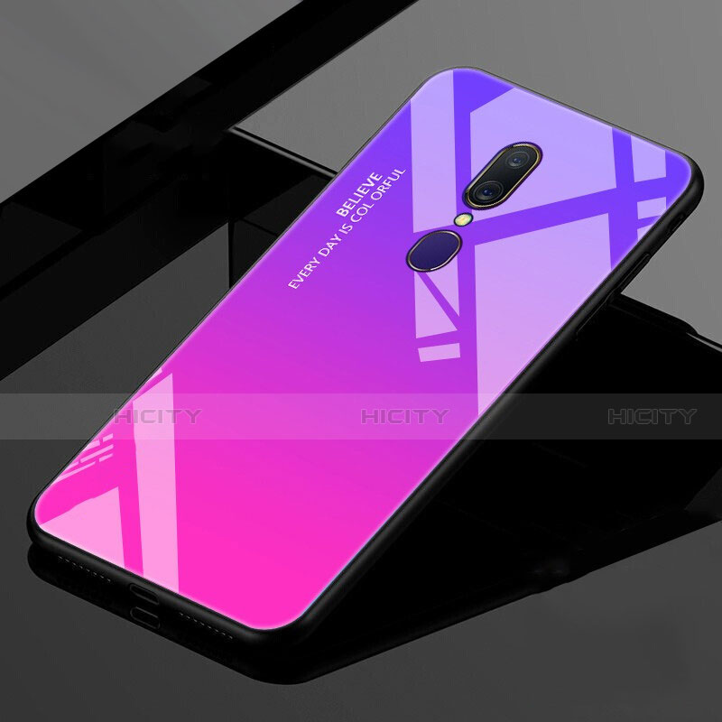 Silikon Schutzhülle Rahmen Tasche Hülle Spiegel Farbverlauf Regenbogen für Oppo A9X Violett Plus