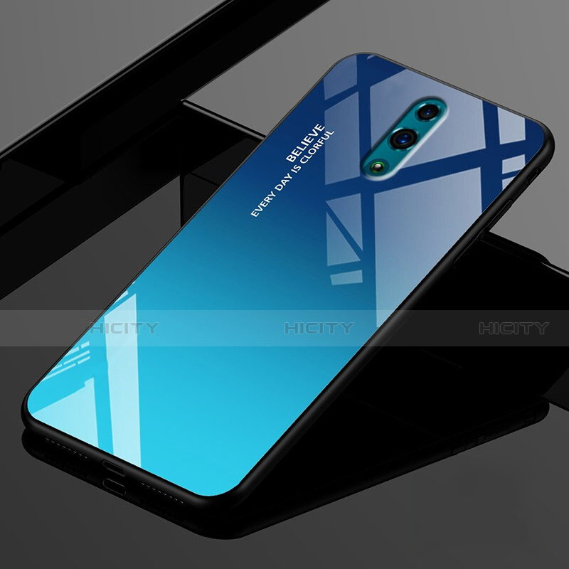 Silikon Schutzhülle Rahmen Tasche Hülle Spiegel Farbverlauf Regenbogen für Oppo K3 Blau