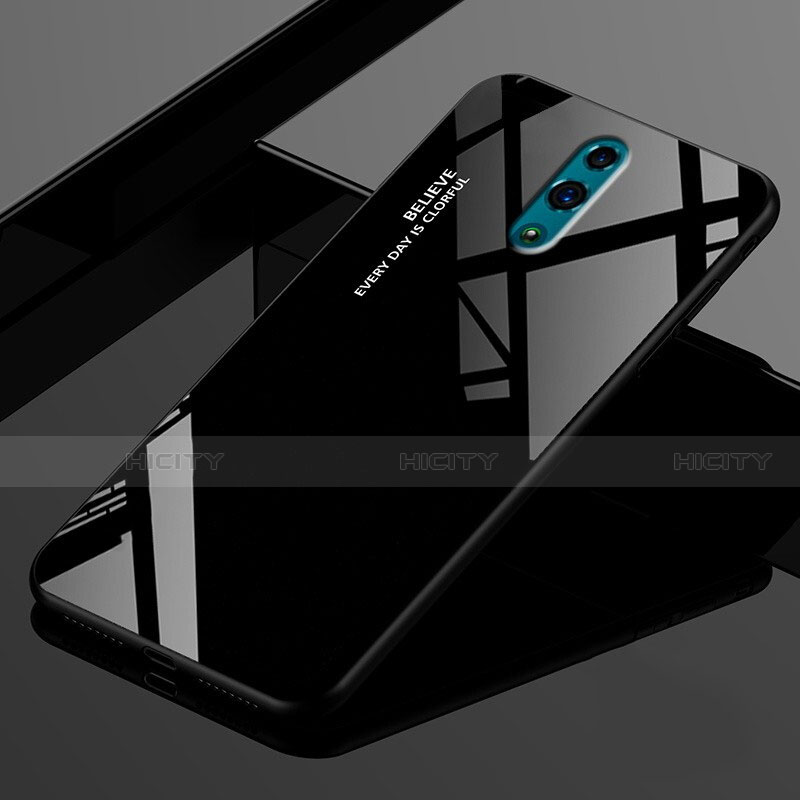 Silikon Schutzhülle Rahmen Tasche Hülle Spiegel Farbverlauf Regenbogen für Oppo Realme X Schwarz Plus