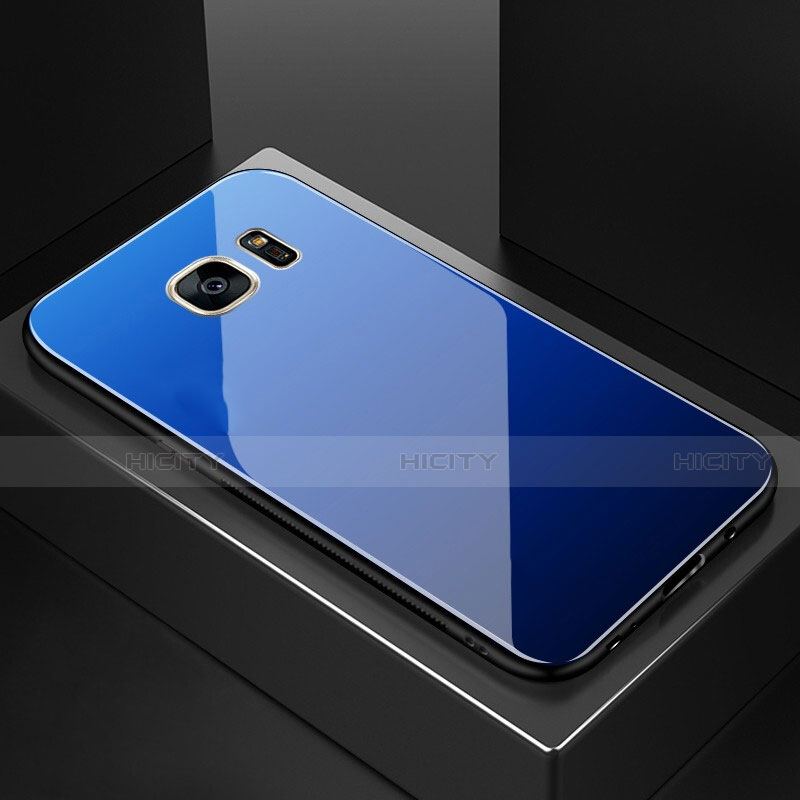 Silikon Schutzhülle Rahmen Tasche Hülle Spiegel Farbverlauf Regenbogen für Samsung Galaxy S7 Edge G935F groß