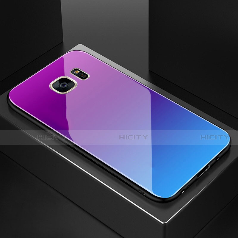 Silikon Schutzhülle Rahmen Tasche Hülle Spiegel Farbverlauf Regenbogen für Samsung Galaxy S7 Edge G935F groß