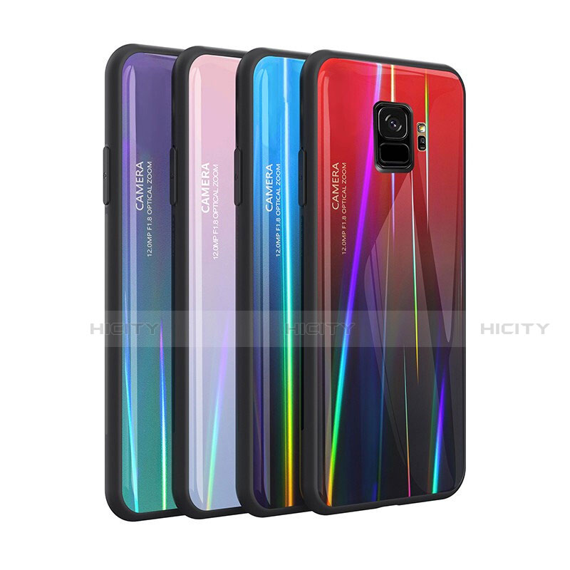Silikon Schutzhülle Rahmen Tasche Hülle Spiegel Farbverlauf Regenbogen für Samsung Galaxy S9 groß