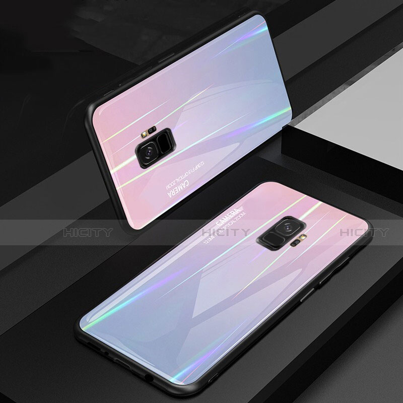 Silikon Schutzhülle Rahmen Tasche Hülle Spiegel Farbverlauf Regenbogen für Samsung Galaxy S9 groß