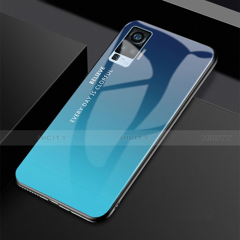 Silikon Schutzhülle Rahmen Tasche Hülle Spiegel Farbverlauf Regenbogen für Vivo X51 5G Blau Plus