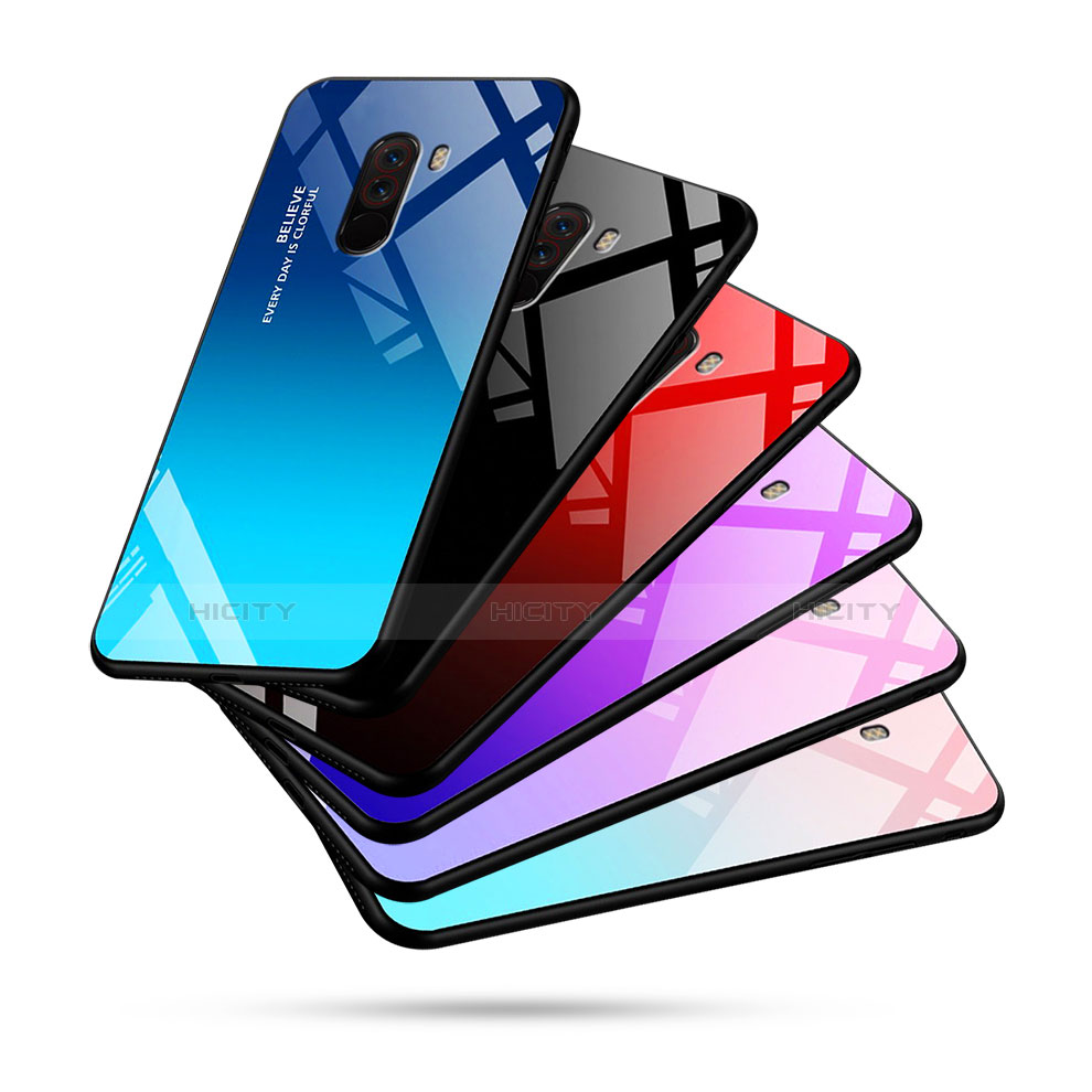 Silikon Schutzhülle Rahmen Tasche Hülle Spiegel Farbverlauf Regenbogen für Xiaomi Pocophone F1 groß