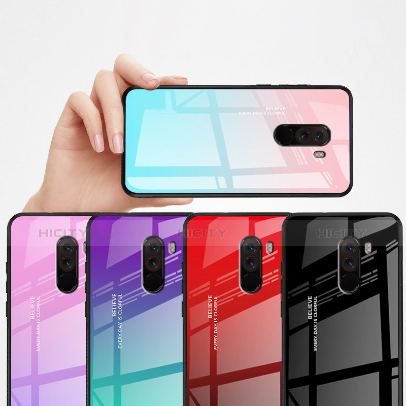 Silikon Schutzhülle Rahmen Tasche Hülle Spiegel Farbverlauf Regenbogen für Xiaomi Pocophone F1 groß