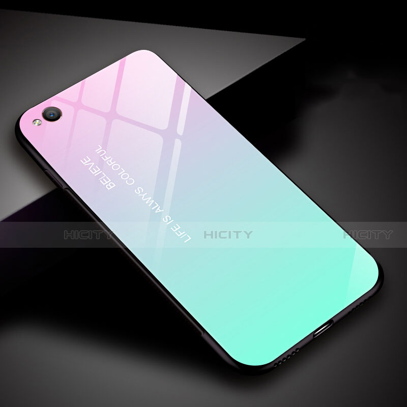 Silikon Schutzhülle Rahmen Tasche Hülle Spiegel Farbverlauf Regenbogen für Xiaomi Redmi Go Cyan Plus