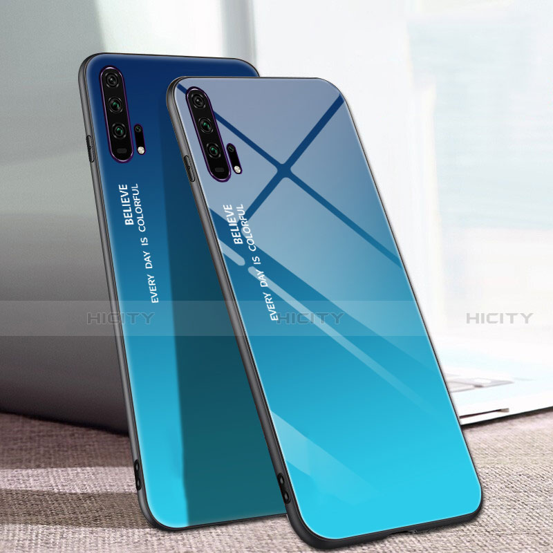 Silikon Schutzhülle Rahmen Tasche Hülle Spiegel Farbverlauf Regenbogen H01 für Huawei Honor 20 Pro Blau Plus