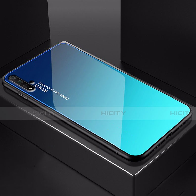 Silikon Schutzhülle Rahmen Tasche Hülle Spiegel Farbverlauf Regenbogen H01 für Huawei Nova 5T Blau