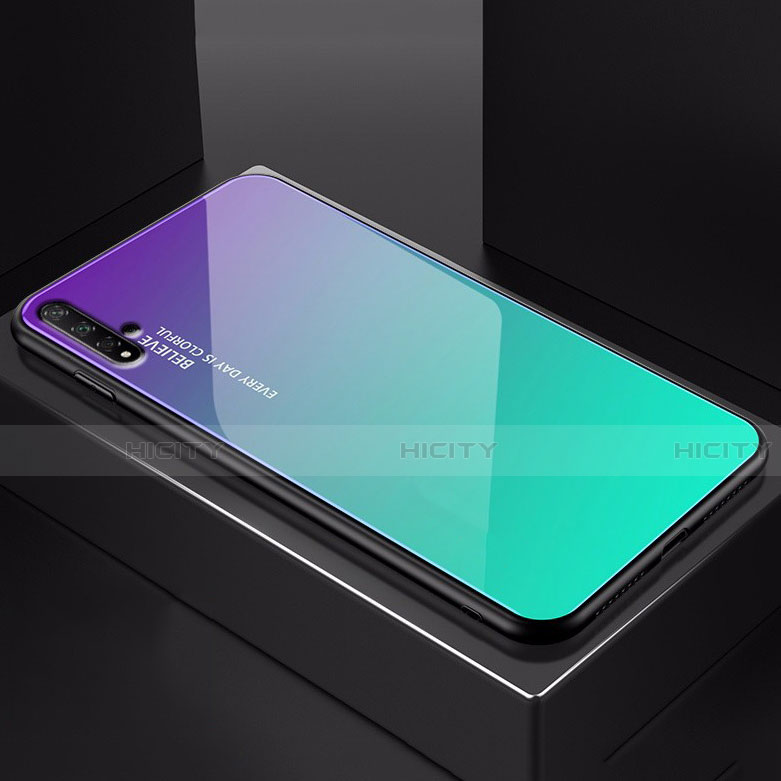 Silikon Schutzhülle Rahmen Tasche Hülle Spiegel Farbverlauf Regenbogen H01 für Huawei Nova 5T Hellblau