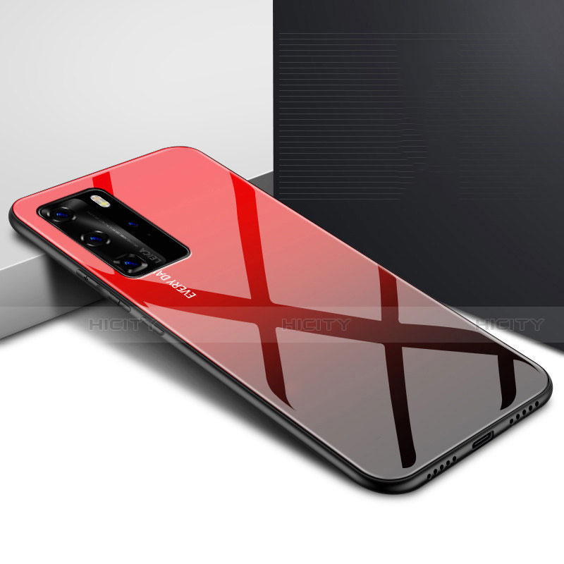 Silikon Schutzhülle Rahmen Tasche Hülle Spiegel Farbverlauf Regenbogen H01 für Huawei P40 Pro Rot