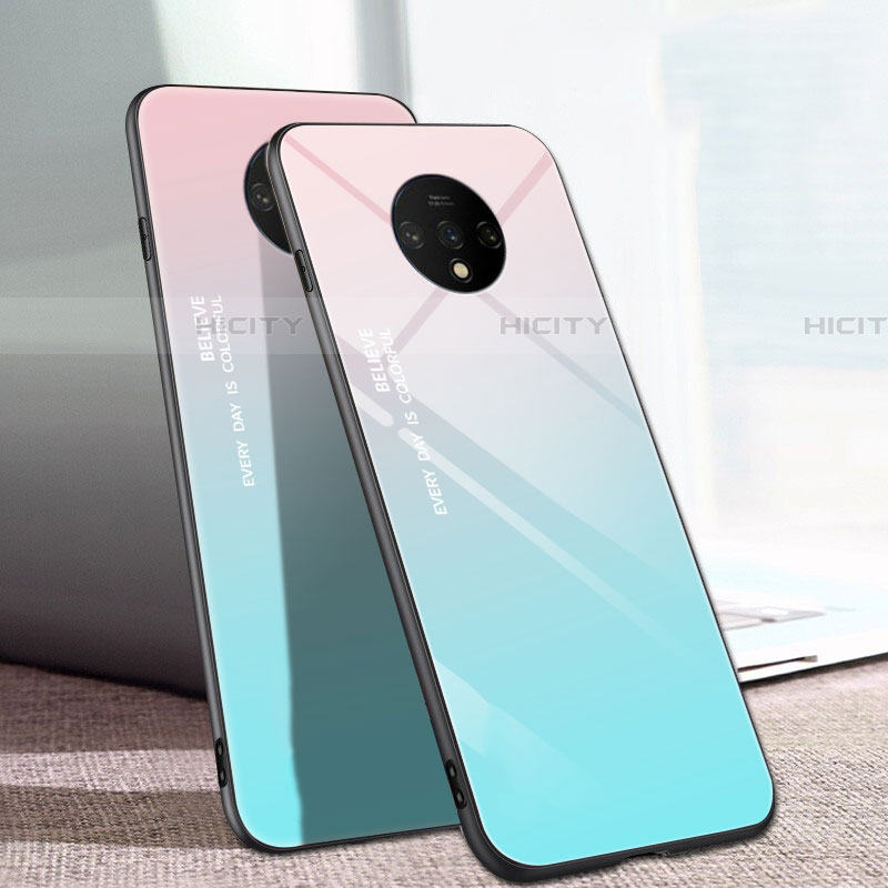 Silikon Schutzhülle Rahmen Tasche Hülle Spiegel Farbverlauf Regenbogen H01 für OnePlus 7T Cyan