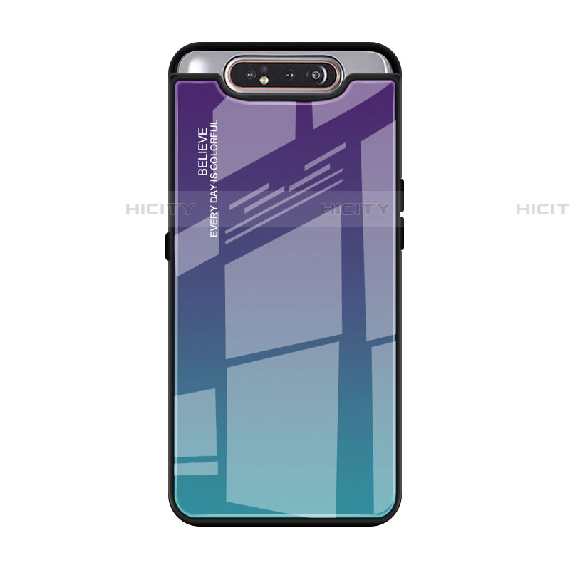 Silikon Schutzhülle Rahmen Tasche Hülle Spiegel Farbverlauf Regenbogen H01 für Samsung Galaxy A80 groß