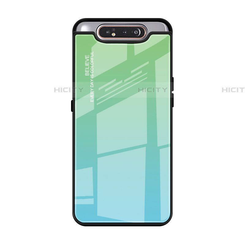Silikon Schutzhülle Rahmen Tasche Hülle Spiegel Farbverlauf Regenbogen H01 für Samsung Galaxy A80 groß