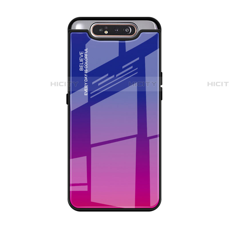 Silikon Schutzhülle Rahmen Tasche Hülle Spiegel Farbverlauf Regenbogen H01 für Samsung Galaxy A80 Pink Plus