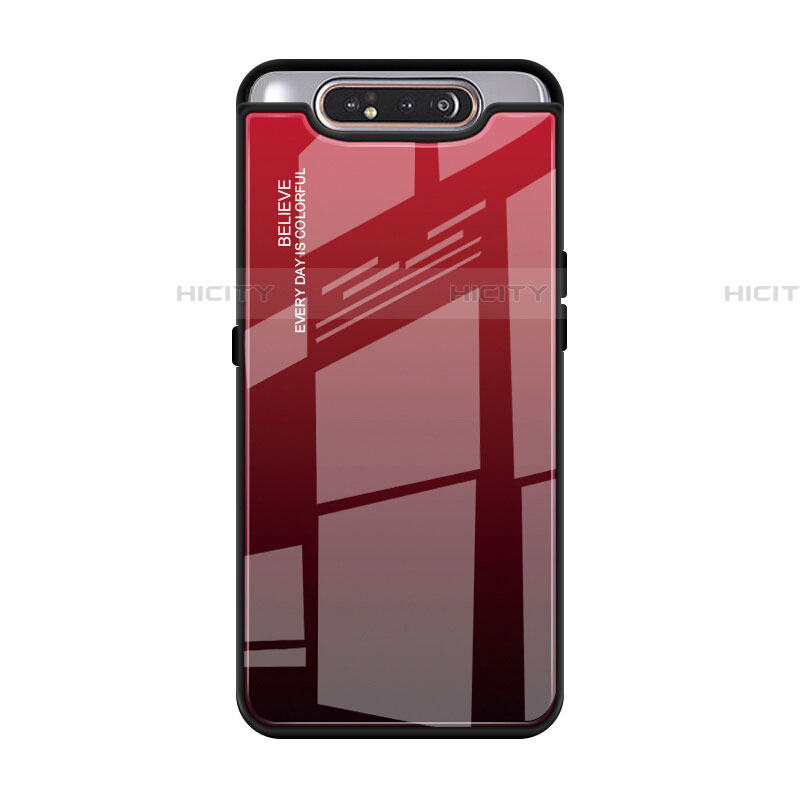 Silikon Schutzhülle Rahmen Tasche Hülle Spiegel Farbverlauf Regenbogen H01 für Samsung Galaxy A80 Rot