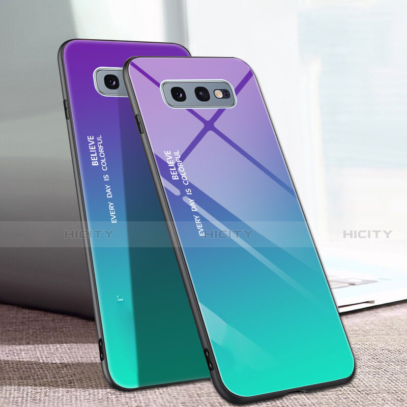 Silikon Schutzhülle Rahmen Tasche Hülle Spiegel Farbverlauf Regenbogen H02 für Samsung Galaxy S10e Grün