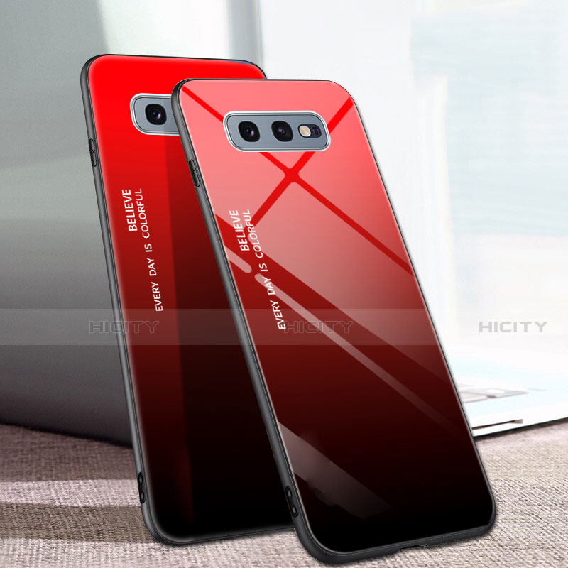 Silikon Schutzhülle Rahmen Tasche Hülle Spiegel Farbverlauf Regenbogen H02 für Samsung Galaxy S10e Rot Plus
