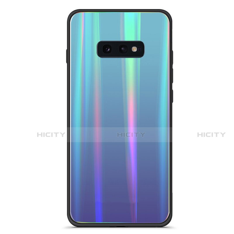Silikon Schutzhülle Rahmen Tasche Hülle Spiegel Farbverlauf Regenbogen H04 für Samsung Galaxy S10e Cyan