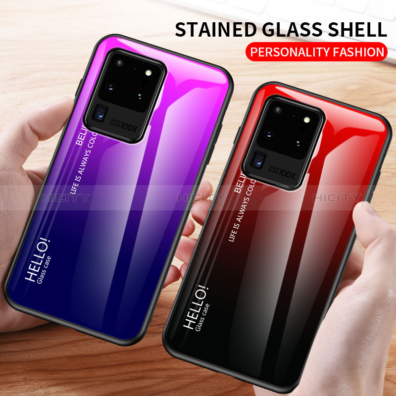 Silikon Schutzhülle Rahmen Tasche Hülle Spiegel Farbverlauf Regenbogen LS1 für Samsung Galaxy S20 Ultra 5G