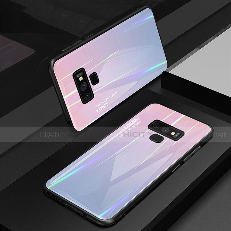 Silikon Schutzhülle Rahmen Tasche Hülle Spiegel Farbverlauf Regenbogen M01 für Samsung Galaxy Note 9 Violett