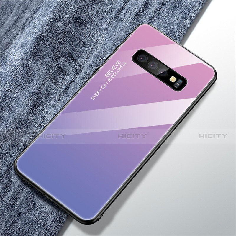 Silikon Schutzhülle Rahmen Tasche Hülle Spiegel Farbverlauf Regenbogen M01 für Samsung Galaxy S10 Violett