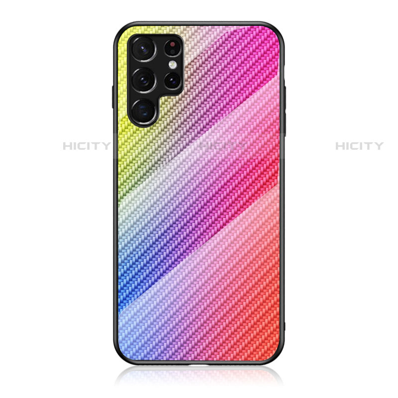Silikon Schutzhülle Rahmen Tasche Hülle Spiegel Farbverlauf Regenbogen M01 für Samsung Galaxy S22 Ultra 5G Rosa