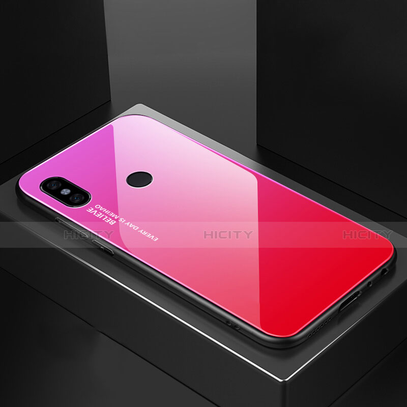 Silikon Schutzhülle Rahmen Tasche Hülle Spiegel Farbverlauf Regenbogen M01 für Xiaomi Mi A2 Pink