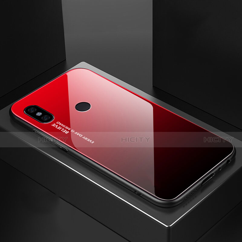 Silikon Schutzhülle Rahmen Tasche Hülle Spiegel Farbverlauf Regenbogen M01 für Xiaomi Mi A2 Rot