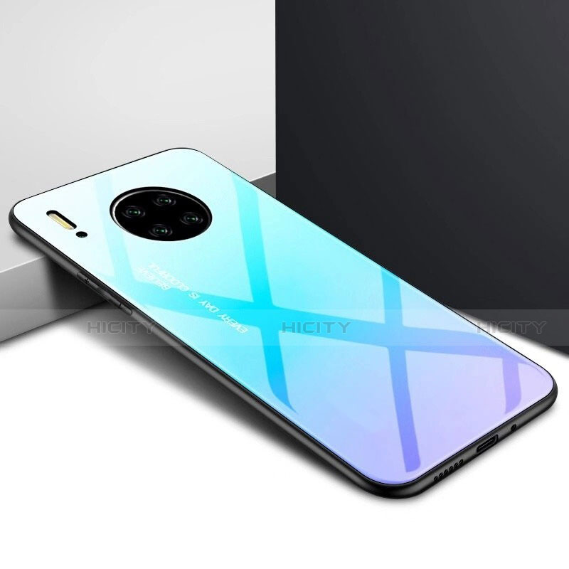 Silikon Schutzhülle Rahmen Tasche Hülle Spiegel für Huawei Mate 30 Pro Hellblau