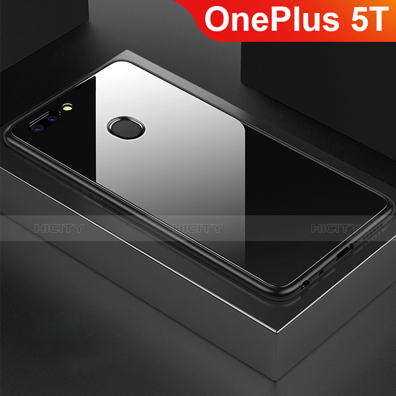 Silikon Schutzhülle Rahmen Tasche Hülle Spiegel für OnePlus 5T A5010 Schwarz Plus