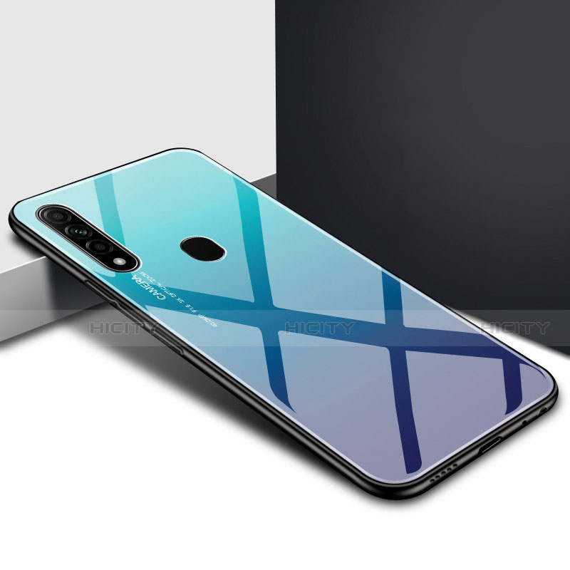 Silikon Schutzhülle Rahmen Tasche Hülle Spiegel für Oppo A8 Hellblau