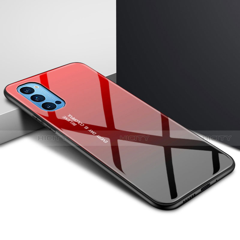 Silikon Schutzhülle Rahmen Tasche Hülle Spiegel für Oppo Reno4 5G Rot Plus