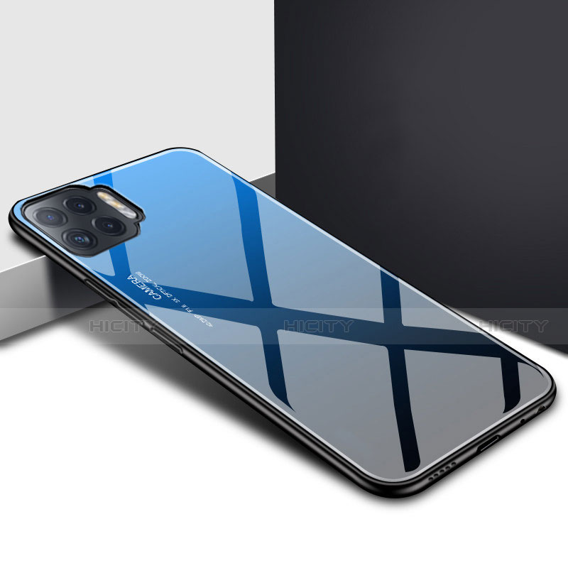 Silikon Schutzhülle Rahmen Tasche Hülle Spiegel für Oppo Reno4 F Blau