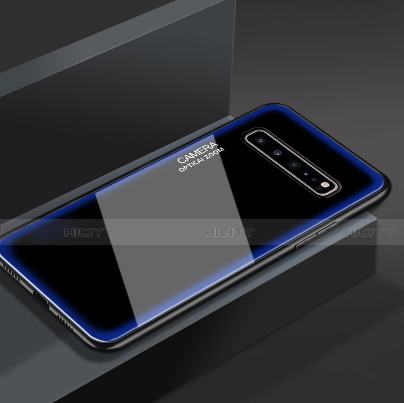 Silikon Schutzhülle Rahmen Tasche Hülle Spiegel für Samsung Galaxy S10 5G SM-G977B Blau Plus
