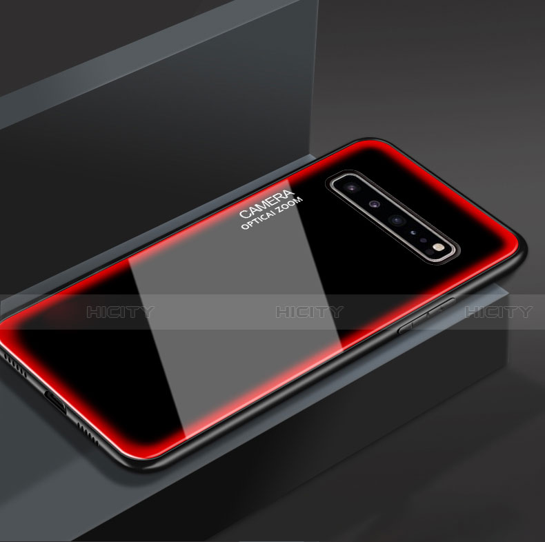 Silikon Schutzhülle Rahmen Tasche Hülle Spiegel für Samsung Galaxy S10 5G SM-G977B Rot Plus