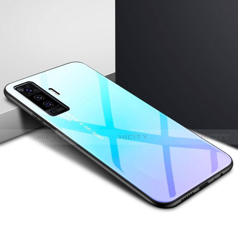 Silikon Schutzhülle Rahmen Tasche Hülle Spiegel für Vivo X50 5G Hellblau