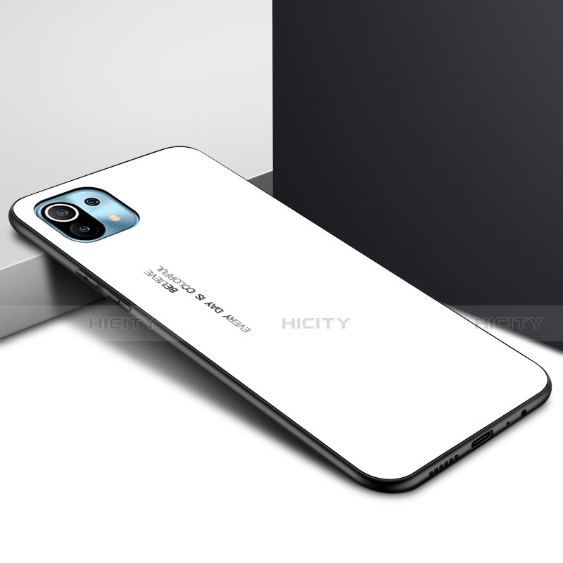 Silikon Schutzhülle Rahmen Tasche Hülle Spiegel für Xiaomi Mi 11 5G Weiß