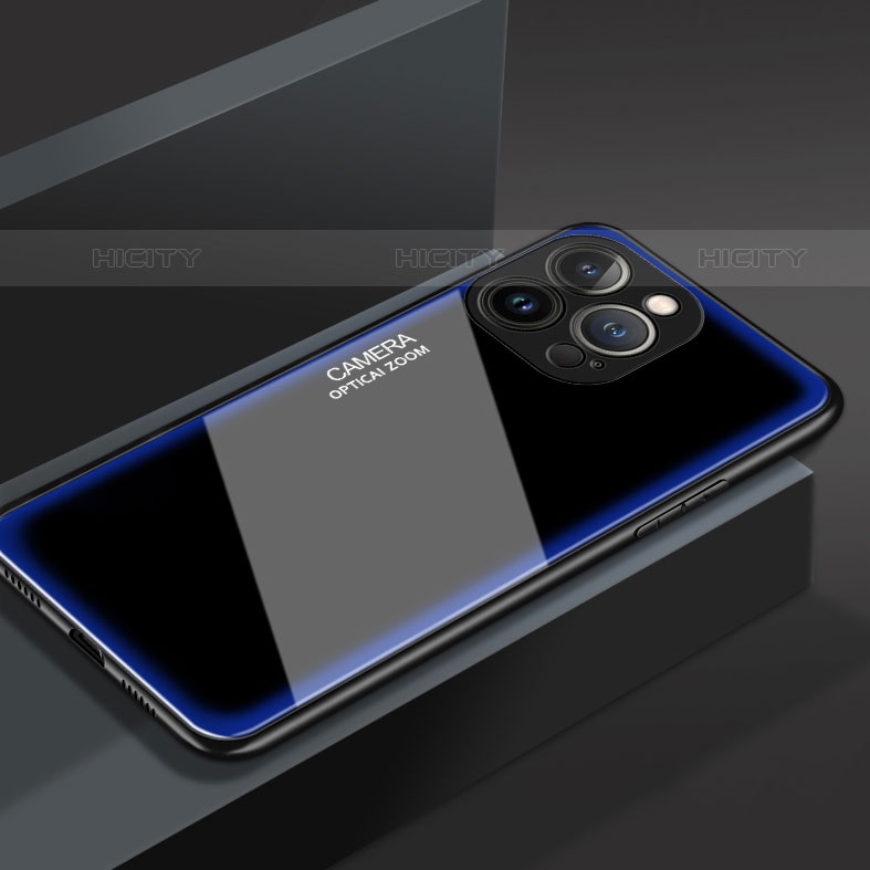 Silikon Schutzhülle Rahmen Tasche Hülle Spiegel M01 für Apple iPhone 15 Pro Blau Plus