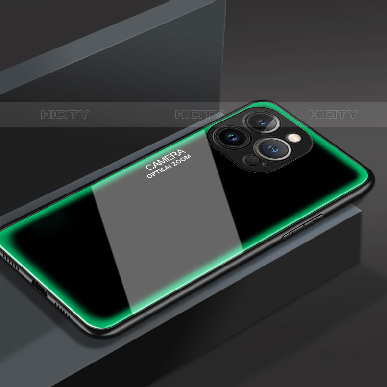 Silikon Schutzhülle Rahmen Tasche Hülle Spiegel M01 für Apple iPhone 15 Pro Grün Plus