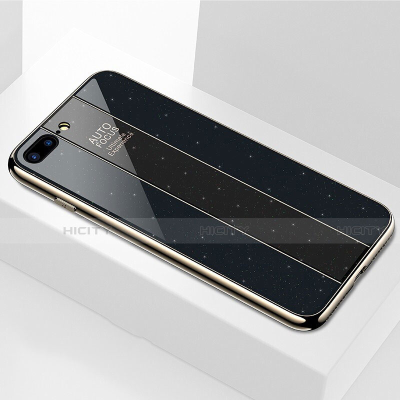 Silikon Schutzhülle Rahmen Tasche Hülle Spiegel M01 für Apple iPhone 8 Plus Schwarz