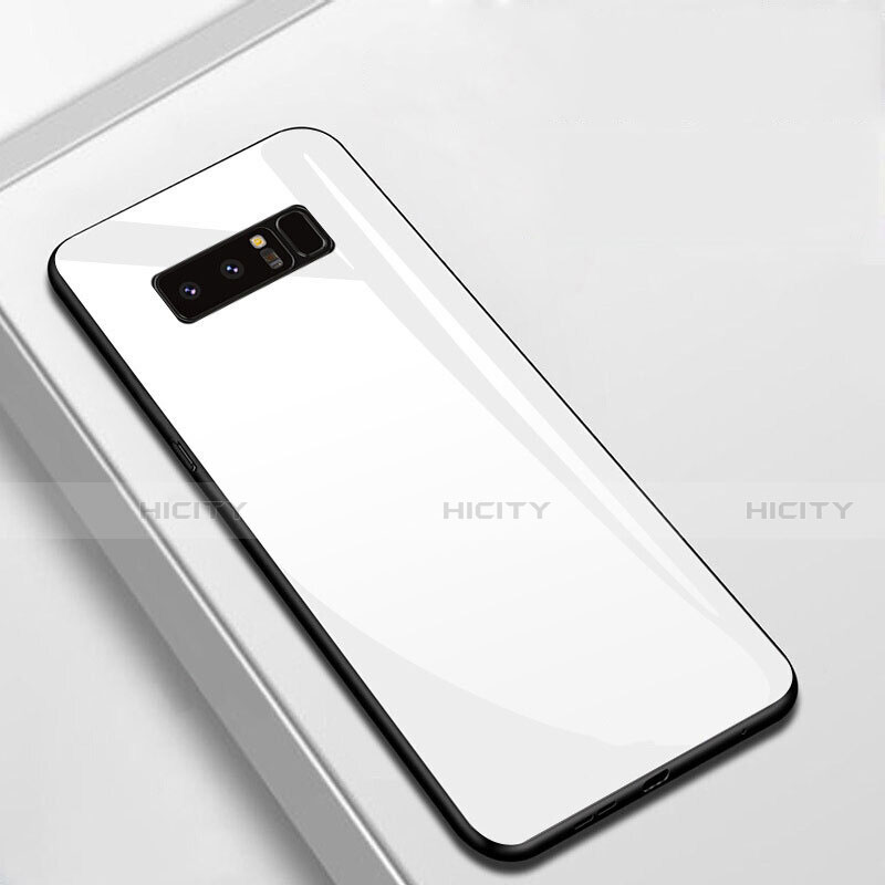 Silikon Schutzhülle Rahmen Tasche Hülle Spiegel M02 für Samsung Galaxy Note 8 Weiß Plus