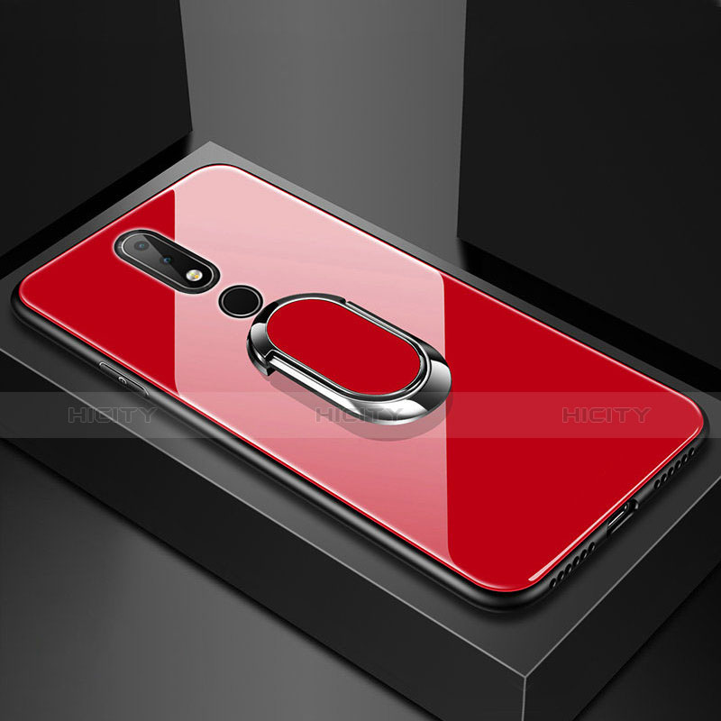 Silikon Schutzhülle Rahmen Tasche Hülle Spiegel mit Fingerring Ständer für Nokia 6.1 Plus Rot Plus