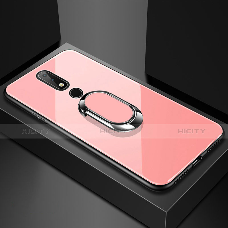 Silikon Schutzhülle Rahmen Tasche Hülle Spiegel mit Fingerring Ständer für Nokia X6 Rosegold Plus