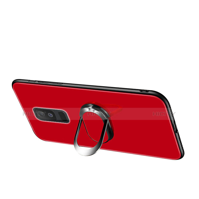 Silikon Schutzhülle Rahmen Tasche Hülle Spiegel mit Fingerring Ständer für Samsung Galaxy A6 Plus groß