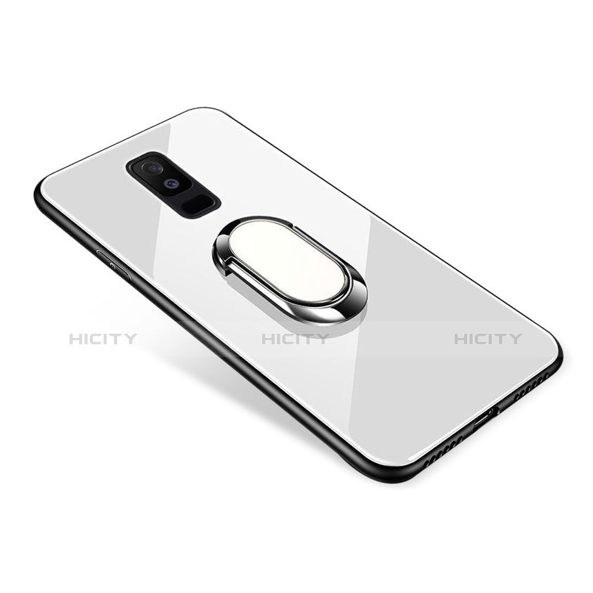 Silikon Schutzhülle Rahmen Tasche Hülle Spiegel mit Fingerring Ständer für Samsung Galaxy A6 Plus Weiß Plus