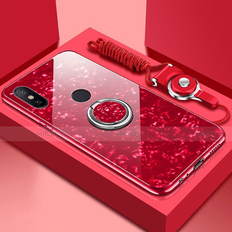 Silikon Schutzhülle Rahmen Tasche Hülle Spiegel mit Magnetisch Fingerring Ständer A01 für Xiaomi Mi 6X Rot