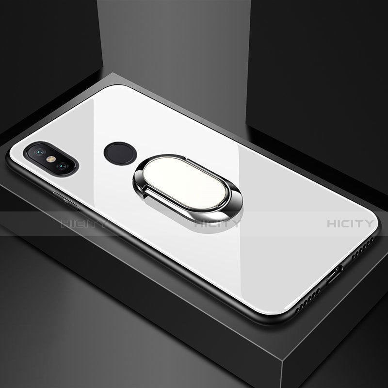 Silikon Schutzhülle Rahmen Tasche Hülle Spiegel mit Magnetisch Fingerring Ständer A01 für Xiaomi Mi A2 Lite groß