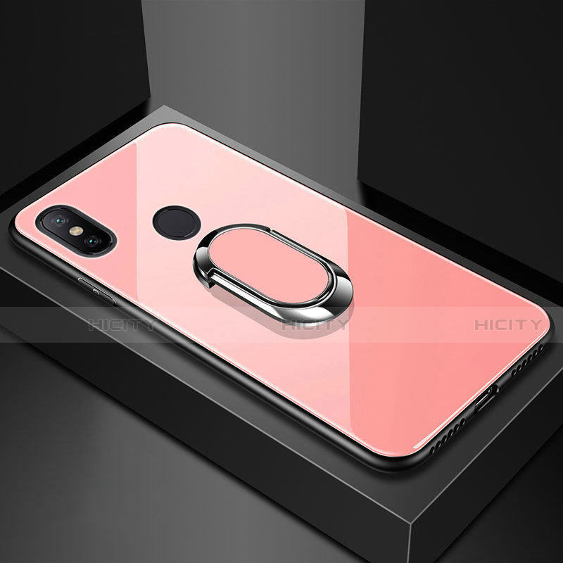 Silikon Schutzhülle Rahmen Tasche Hülle Spiegel mit Magnetisch Fingerring Ständer A01 für Xiaomi Mi A2 Lite Rosegold Plus